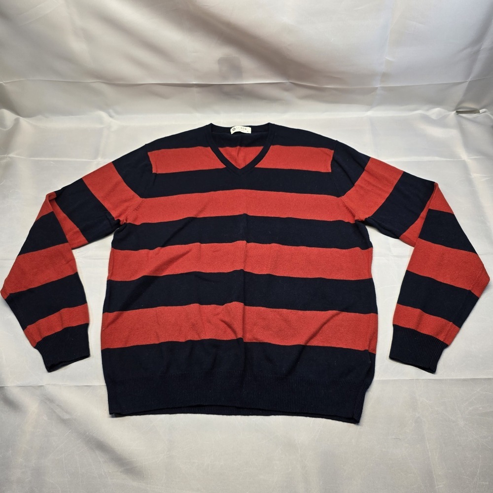J Crew Cashmere Blend Sweater XL  Men Striped‎ V Neck